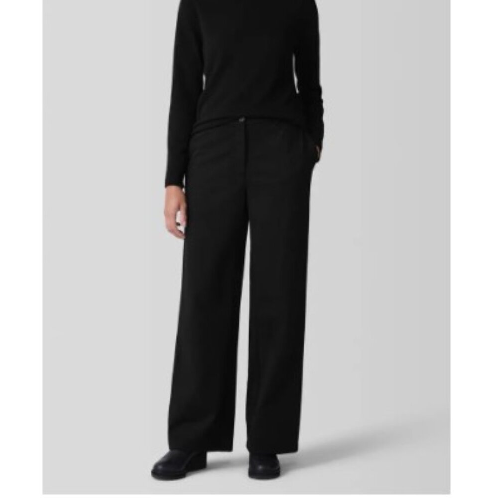 Eileen Fisher Washable Flex Ponte Wide Leg Pants, Size S, Black